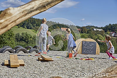 Children natural playground near Smartinsko lake, Celje Editorial Stock Photo
