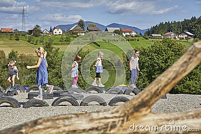 Children natural playground near Smartinsko lake, Celje Editorial Stock Photo