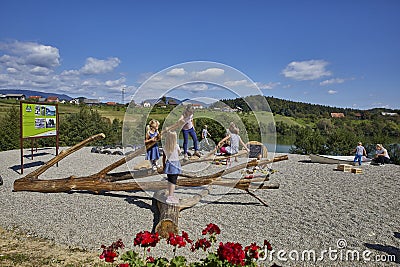 Children natural playground near Smartinsko lake, Celje Editorial Stock Photo