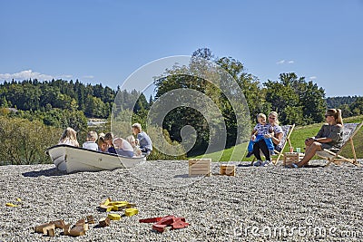 Children natural playground near Smartinsko lake, Celje Editorial Stock Photo