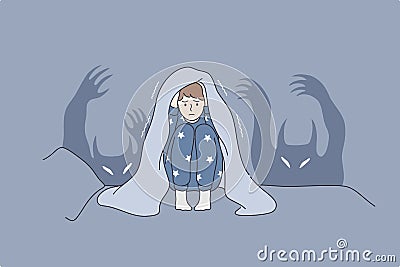 Children nightmares and fears concept Vector Illustration