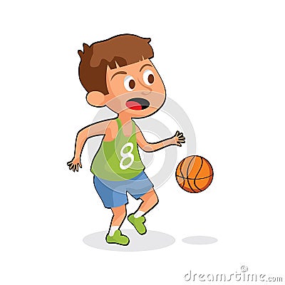 Children outdoors in action sports activity. Sport basketball, vector illustration. Stock Photo