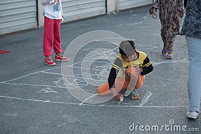 Children paint a crayon Editorial Stock Photo