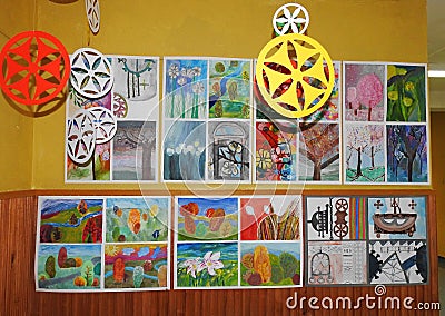 Children painted pictures, Lithuania Editorial Stock Photo