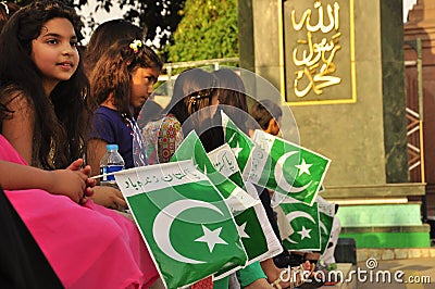 Children with Pakistan flag Editorial Stock Photo