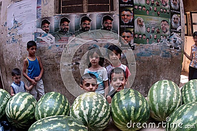 Children in Palestinian Camp Editorial Stock Photo