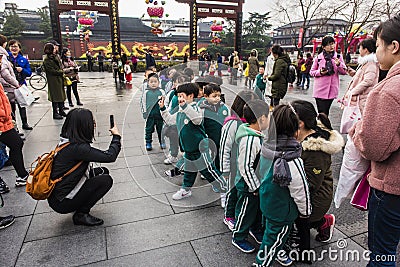 Children, parents and teachers hold activities together. Editorial Stock Photo