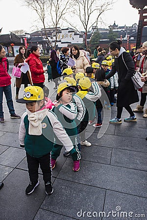 Children, parents and teachers hold activities together. Editorial Stock Photo