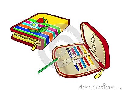 Children pencil case for school. Handy pouch for pens and colored pencils. Vector Illustration