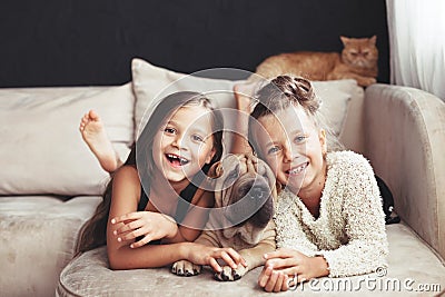 Children with pet Stock Photo