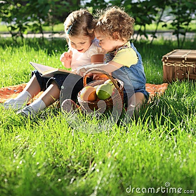 Children on picnic Stock Photo