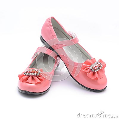 Children pink shoes isolated on white Stock Photo