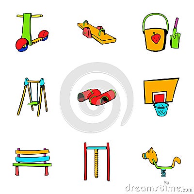 Children place icons set, cartoon style Vector Illustration