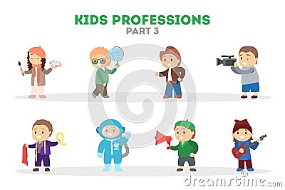 Children play as different worker set. Collection of kids Vector Illustration