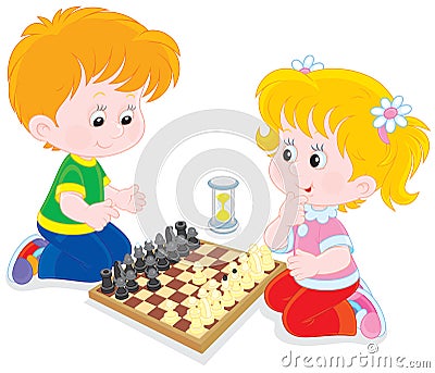 Children play chess Vector Illustration