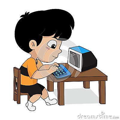 Children play a computer Vector Illustration