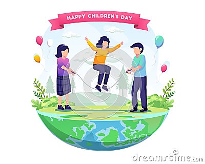 Children play jump rope to celebrate world children`s day vector illustration Vector Illustration