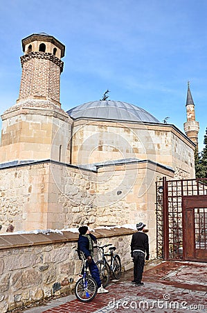 Children play in Kursunlu Mosque and Complex in Eskisehir, Turkey Editorial Stock Photo