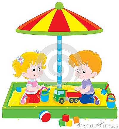 Children play in a sandbox Vector Illustration