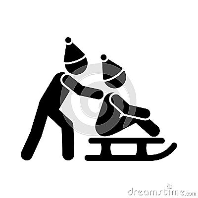 children play sledding icon. Simple vector pictogram of winter recreation icons for ui and ux, website or mobile application Stock Photo