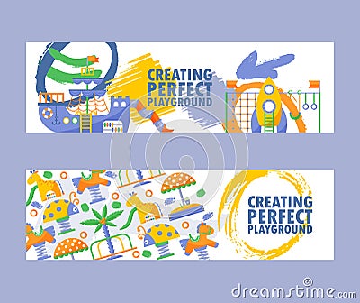 Children playground banner, vector illustration. Startup project for creating perfect playground, advertisement flyers Vector Illustration