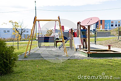 children playground the townhouse apartment yard, preschool recreation Stock Photo