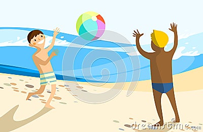 Children Playing with Beach Ball Vector Illustration