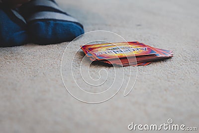 Children playing the board game `Articulate`. Editorial Stock Photo
