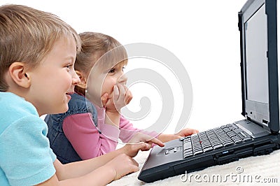 Children playing computer games Stock Photo