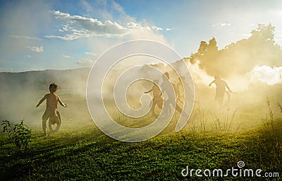 Children playing at countryside in Vietnam Stock Photo