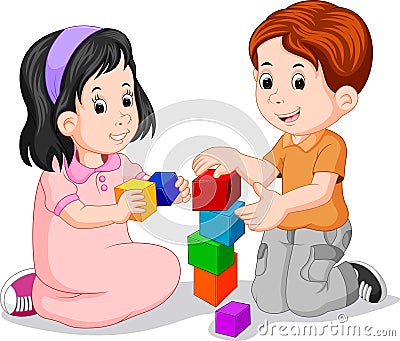 Children playing with cube Vector Illustration