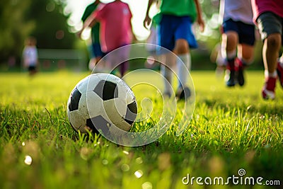 Children Playing in a Friendly Soccer Match Stock Photo