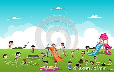 Children playing games in the park illustration Vector Illustration
