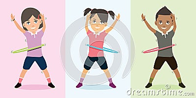 Children Playing Hoop Dancing With Happy Face Vector Illustration Vector Illustration