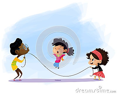 Children playing jumping rope. Vector Illustration