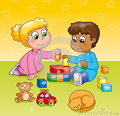 Children playing in a kindergarten Vector Illustration