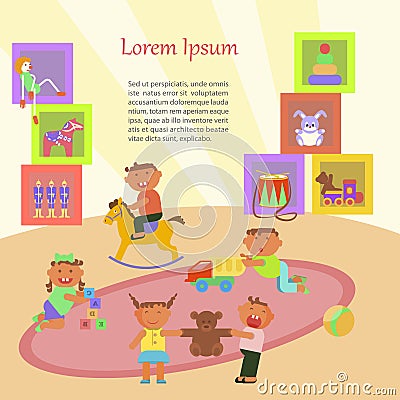 Children playing in Kindergarten Vector Illustration