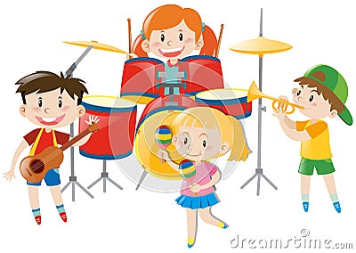 Children playing music in band Vector Illustration