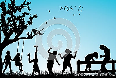 Children playing outdoor Vector Illustration