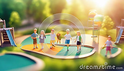 children playing on outdoor playground, group of kids play ,ai generated Stock Photo