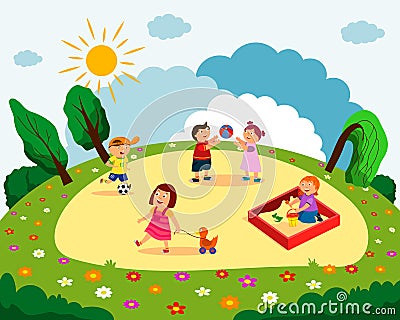 children playing outside on the playground vector illustration Vector Illustration