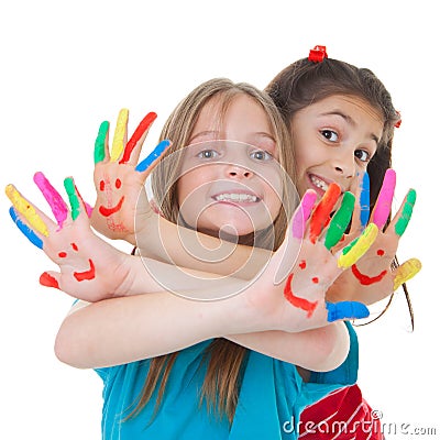 Children playing with paint Stock Photo