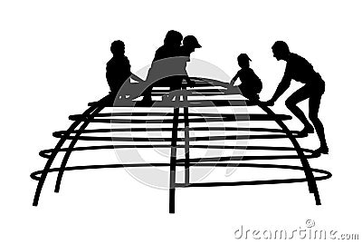 Children Playing at playground climber toy in entertainment park silhouette illustration. Outdoor activity. Cartoon Illustration