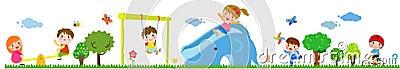 Children playing in the public park illustration Vector Illustration