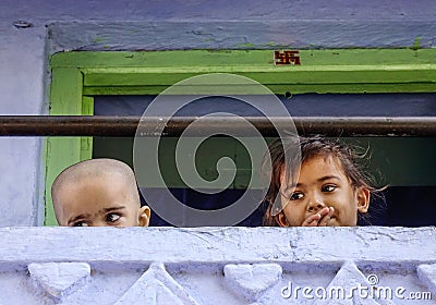 Children playing at rural house Editorial Stock Photo