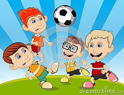 Children playing soccer in the park cartoon vector illustration Vector Illustration