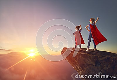 Children are playing superhero Stock Photo