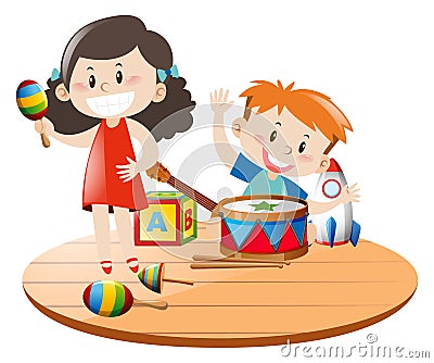 Children playing with toys Vector Illustration