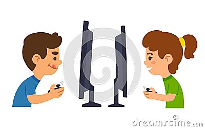 Children playing video games Vector Illustration