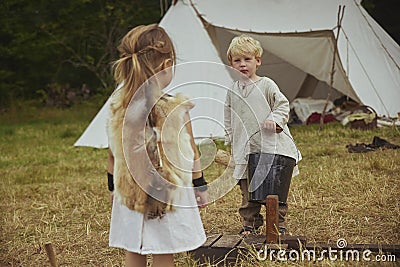 Children playing at the viking festival in Denmark Editorial Stock Photo